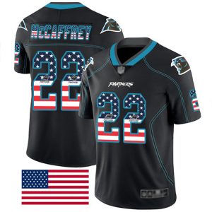 High Quality Gorgeous Panthers #22 Christian McCaffrey Black Men's Stitched NFL Limited Rush USA Flag Jersey for an Unforgettable Season