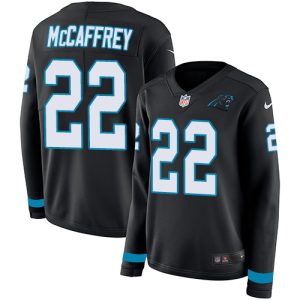 Vibrant Eye   catching Chic Cozy Panthers #22 Christian McCaffrey Black Team Color Women's Stitched NFL Limited Therma Long Sleeve Jersey to Elevate Your Game Day Look