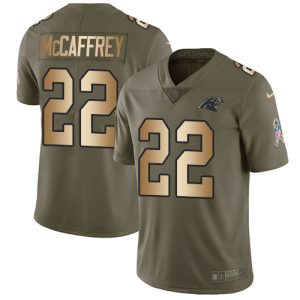 Classic Premium Panthers #22 Christian McCaffrey Olive/Gold Youth Stitched NFL Limited 2017 Salute to Service Jersey for Game Day