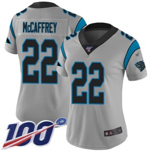 Distinctive Fabulous Panthers #22 Christian McCaffrey Silver Women's Stitched NFL Limited Inverted Legend 100th Season Jersey for a Memorable Fan Moment