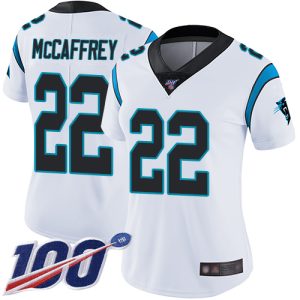 Exclusive Sturdy Unique Panthers #22 Christian McCaffrey White Women's Stitched NFL 100th Season Vapor Limited Jersey for True Fans
