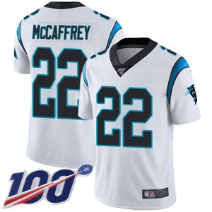 Fashionable Eye   catching Panthers #22 Christian McCaffrey White Youth Stitched NFL 100th Season Vapor Limited Jersey for a Memorable Fan Moment