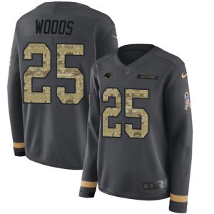Modern Alluring Graceful Panthers #25 Xavier Woods Anthracite Salute to Service Women's Stitched NFL Limited Therma Long Sleeve Jersey to Show Your Support