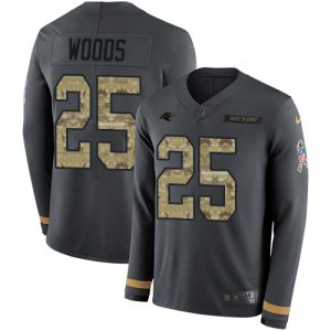 Impressive Cool Panthers #25 Xavier Woods Anthracite Salute to Service Youth Stitched NFL Limited Therma Long Sleeve Jersey for a Memorable Fan Moment