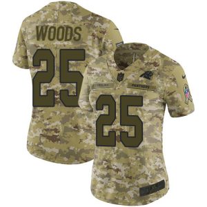 Comfortable Unique Outstanding Trendy Panthers #25 Xavier Woods Camo Women's Stitched NFL Limited 2018 Salute To Service Jersey for True Fans