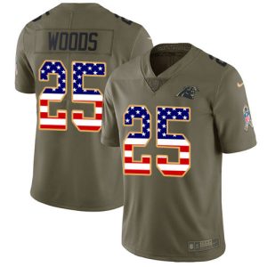 Premium Sleek Panthers #25 Xavier Woods Olive/USA Flag Men's Stitched NFL Limited 2017 Salute To Service Jersey to Elevate Your Game Day Look
