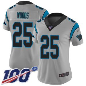 Alluring Exquisite Panthers #25 Xavier Woods Silver Women's Stitched NFL Limited Inverted Legend 100th Season Jersey for the Ultimate Fan Experience