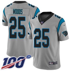Stunning High Quality Exquisite Alluring Panthers #25 Xavier Woods Silver Youth Stitched NFL Limited Inverted Legend 100th Season Jersey to Boost Team Spirit