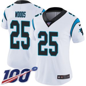 Attractive Comfortable Vibrant Panthers #25 Xavier Woods White Women's Stitched NFL 100th Season Vapor Untouchable Limited Jersey to Boost Team Spirit