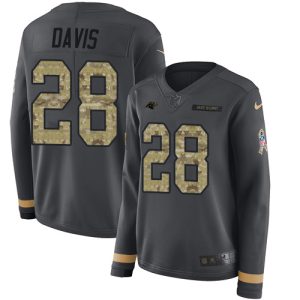 Smart Exclusive Chic Panthers #28 Mike Davis Anthracite Salute to Service Women's Stitched NFL Limited Therma Long Sleeve Jersey to Show Your Support