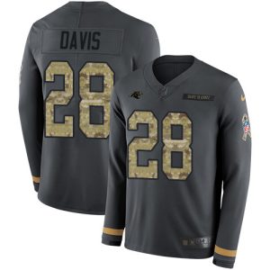 Outstanding Eye   catching Modern Panthers #28 Mike Davis Anthracite Salute to Service Youth Stitched NFL Limited Therma Long Sleeve Jersey to Show Your Support