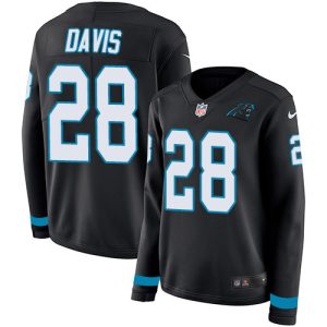 Comfortable Fabulous Smart Vibrant Panthers #28 Mike Davis Black Team Color Women's Stitched NFL Limited Therma Long Sleeve Jersey for a Memorable Fan Moment