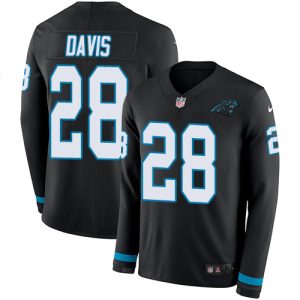 Fabulous Distinctive Panthers #28 Mike Davis Black Team Color Youth Stitched NFL Limited Therma Long Sleeve Jersey for a Stylish Sporting Appearance