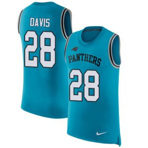 Trendy Stunning Vibrant Panthers #28 Mike Davis Blue Alternate Men's Stitched NFL Limited Rush Tank Top Jersey for the Ultimate Fan Experience