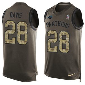 Unique Distinctive Alluring Panthers #28 Mike Davis Green Men's Stitched NFL Limited Salute To Service Tank Top Jersey for Game Day