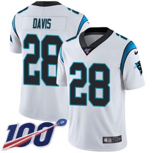 Cozy Fabulous Authentic Premium Panthers #28 Mike Davis White Men's Stitched NFL 100th Season Vapor Untouchable Limited Jersey for True Fans