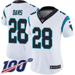 Dashing Distinctive Comfortable Eye   catching Panthers #28 Mike Davis White Women's Stitched NFL 100th Season Vapor Untouchable Limited Jersey for a Stylish Sporting Appearance