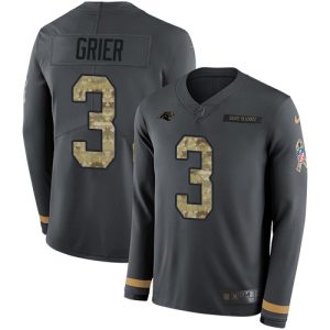 Outstanding Distinctive Panthers #3 Will Grier Anthracite Salute to Service Men's Stitched NFL Limited Therma Long Sleeve Jersey to Stand Out in the Crowd