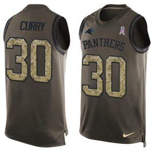 Sleek Sturdy Panthers #30 Stephen Curry Green Men's Stitched NFL Limited Salute To Service Tank Top Jersey for True Fans