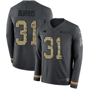 Impressive Sturdy Panthers #31 Juston Burris Anthracite Salute to Service Men's Stitched NFL Limited Therma Long Sleeve Jersey for Game Day