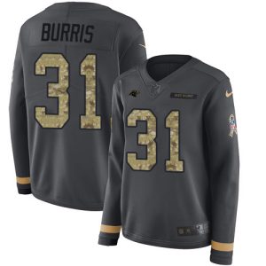 Authentic Classic Superb Panthers #31 Juston Burris Anthracite Salute to Service Women's Stitched NFL Limited Therma Long Sleeve Jersey to Show Your Support