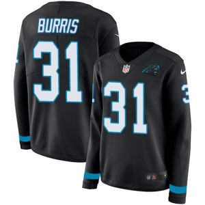 Fantastic Graceful Chic Luxurious Panthers #31 Juston Burris Black Team Color Women's Stitched NFL Limited Therma Long Sleeve Jersey to Boost Team Spirit