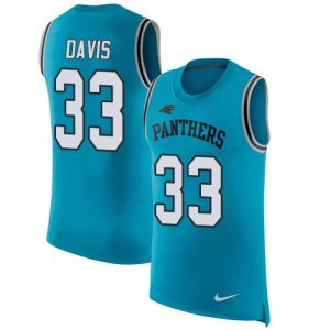 Exquisite Chic Classic Luxurious Panthers #33 Tae Davis Blue Alternate Men's Stitched NFL Limited Rush Tank Top Jersey for a Stylish Sporting Appearance