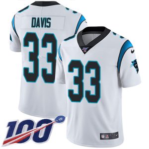 Superb Marvelous Panthers #33 Tae Davis White Youth Stitched NFL 100th Season Vapor Untouchable Limited Jersey for True Fans