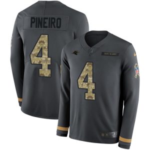 Sleek Graceful Vibrant Panthers #4 Eddy Pineiro Anthracite Salute to Service Men's Stitched NFL Limited Therma Long Sleeve Jersey to Elevate Your Game Day Look