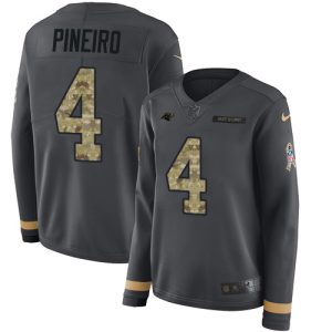 Attractive Fantastic Comfortable Fashionable Panthers #4 Eddy Pineiro Anthracite Salute to Service Women's Stitched NFL Limited Therma Long Sleeve Jersey for the Ultimate Fan Experience