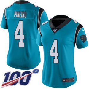 Smart Sturdy Panthers #4 Eddy Pineiro Blue Alternate Women's Stitched NFL 100th Season Vapor Untouchable Limited Jersey for Game Day