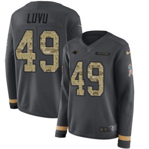 Exclusive Outstanding Luxurious Graceful Panthers #49 Frankie Luvu Anthracite Salute to Service Women's Stitched NFL Limited Therma Long Sleeve Jersey for a Memorable Fan Moment