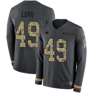 Eye   catching Graceful Stylish Smart Panthers #49 Frankie Luvu Anthracite Salute to Service Youth Stitched NFL Limited Therma Long Sleeve Jersey for True Fans