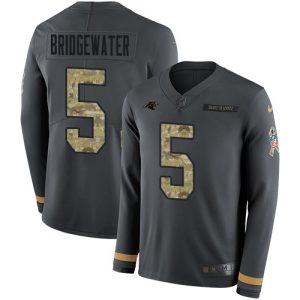 Dashing Cool Panthers #5 Teddy Bridgewater Anthracite Salute to Service Men's Stitched NFL Limited Therma Long Sleeve Jersey for True Fans