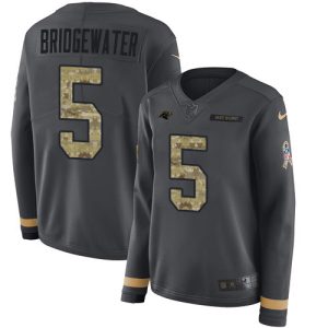 Superb Exclusive Marvelous Eye   catching Panthers #5 Teddy Bridgewater Anthracite Salute to Service Women's Stitched NFL Limited Therma Long Sleeve Jersey to Show Your Support