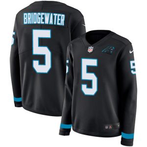 Superb Gorgeous Exclusive Panthers #5 Teddy Bridgewater Black Team Color Women's Stitched NFL Limited Therma Long Sleeve Jersey to Stand Out in the Crowd