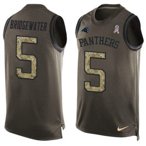 Fantastic Stylish High Quality Panthers #5 Teddy Bridgewater Green Men's Stitched NFL Limited Salute To Service Tank Top Jersey to Elevate Your Game Day Look