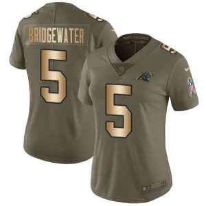 Dashing Alluring Authentic Sturdy Panthers #5 Teddy Bridgewater Olive/Gold Women's Stitched NFL Limited 2017 Salute To Service Jersey to Boost Team Spirit