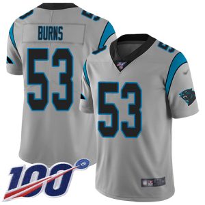 Trendy Exclusive Attractive Distinctive Panthers #53 Brian Burns Silver Men's Stitched NFL Limited Inverted Legend 100th Season Jersey for a Stylish Sporting Appearance