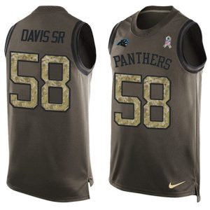 Trendy Luxurious Panthers #58 Thomas Davis Sr Green Men's Stitched NFL Limited Salute To Service Tank Top Jersey for a Memorable Fan Moment