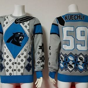 Exquisite Stunning Panthers #59 Luke Kuechly Blue/Grey Men's Ugly Sweater for Game Day