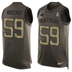 Impressive Fabulous Cozy Panthers #59 Luke Kuechly Green Men's Stitched NFL Limited Salute To Service Tank Top Jersey to Boost Team Spirit