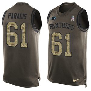 Graceful Cozy Fabulous Panthers #61 Matt Paradis Green Men's Stitched NFL Limited Salute To Service Tank Top Jersey for a Memorable Fan Moment