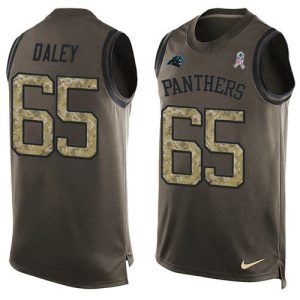 Vibrant Chic Panthers #65 Dennis Daley Green Men's Stitched NFL Limited Salute To Service Tank Top Jersey for Game Day