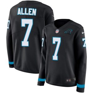 Handsome High Quality Fantastic Sleek Panthers #7 Kyle Allen Black Team Color Women's Stitched NFL Limited Therma Long Sleeve Jersey for Game Day