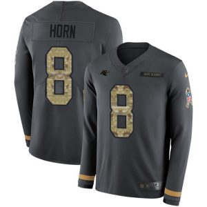 Elegant Dashing Panthers #8 Jaycee Horn Anthracite Salute to Service Men's Stitched NFL Limited Therma Long Sleeve Jersey for an Unforgettable Season