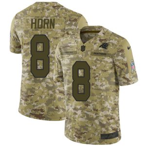 Outstanding Stunning Exclusive Panthers #8 Jaycee Horn Camo Youth Stitched NFL Limited 2018 Salute To Service Jersey to Boost Team Spirit