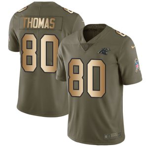 Cool Luxurious Panthers #80 Ian Thomas Olive/Gold Men's Stitched NFL Limited 2017 Salute To Service Jersey for True Fans