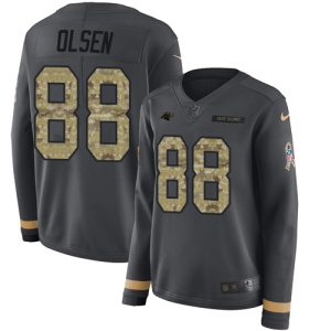 Cool Eye   catching Panthers #88 Greg Olsen Anthracite Salute to Service Women's Stitched NFL Limited Therma Long Sleeve Jersey to Elevate Your Game Day Look