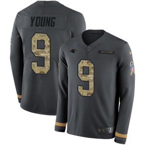 Exquisite Sleek Luxurious Dashing Panthers #9 Bryce Young Anthracite Salute to Service Youth Stitched NFL Limited Therma Long Sleeve Jersey to Elevate Your Game Day Look